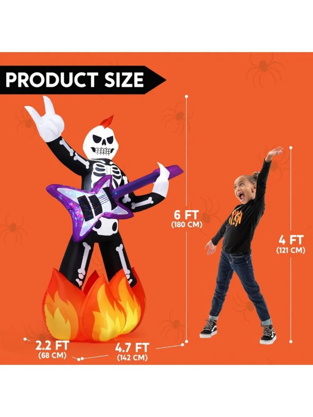 6ft Inflatable Skeleton Plays Guitar - Spooky Halloween Yard Decor with LED